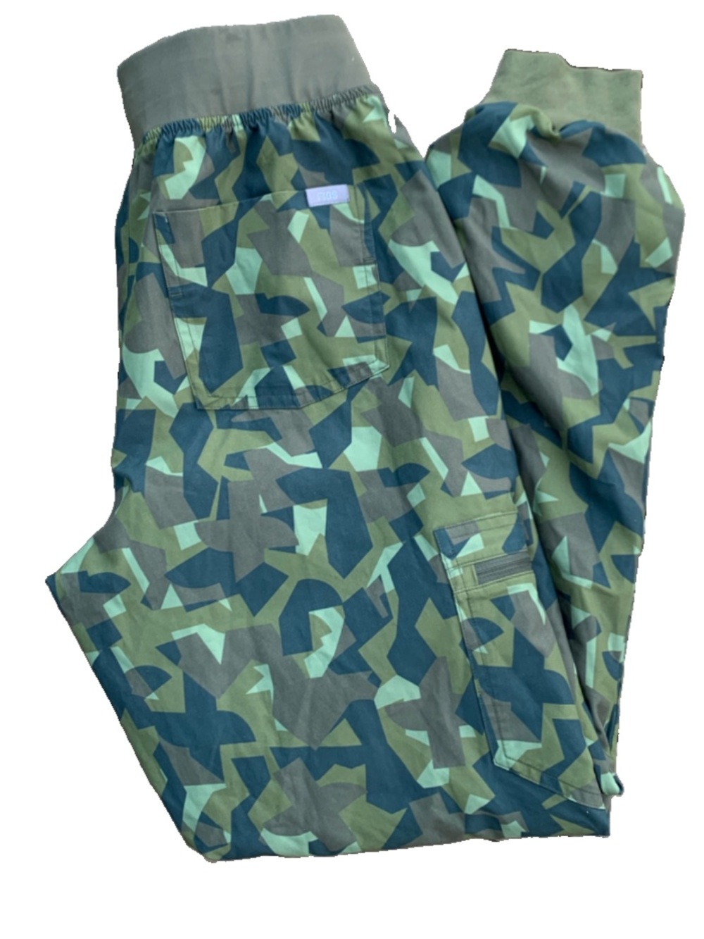 FIGS Zamora Jogger Scrub Pants Green Geometric Camo Rare Pattern Sz Small Lined